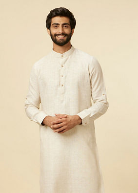 Manyavar Men Ivory White Self Patterned Kurta