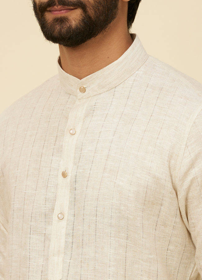 Manyavar Men Ivory White Self Patterned Kurta
