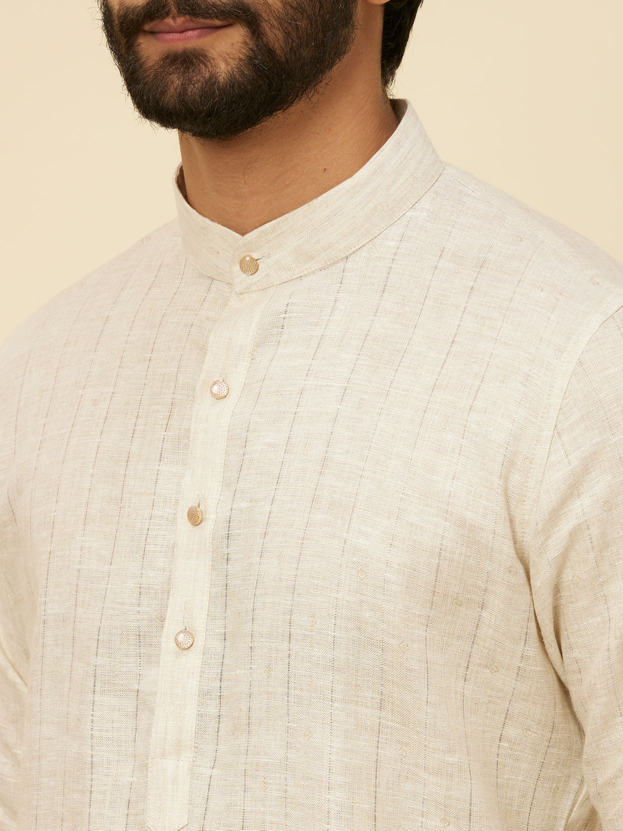 Manyavar Men Ivory White Self Patterned Kurta