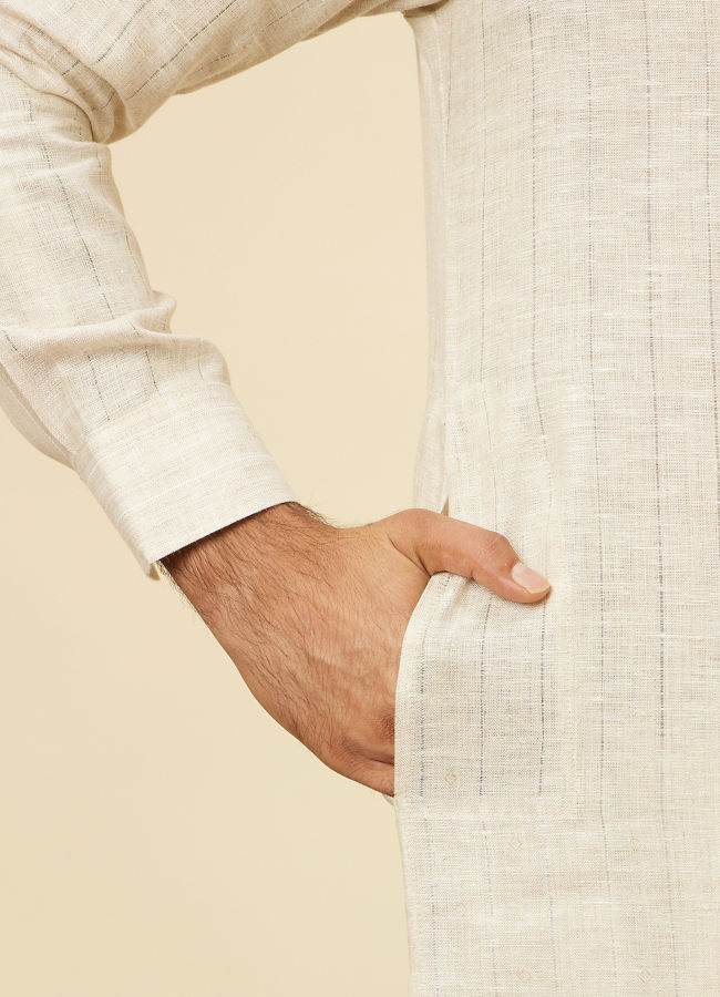 Manyavar Men Ivory White Self Patterned Kurta