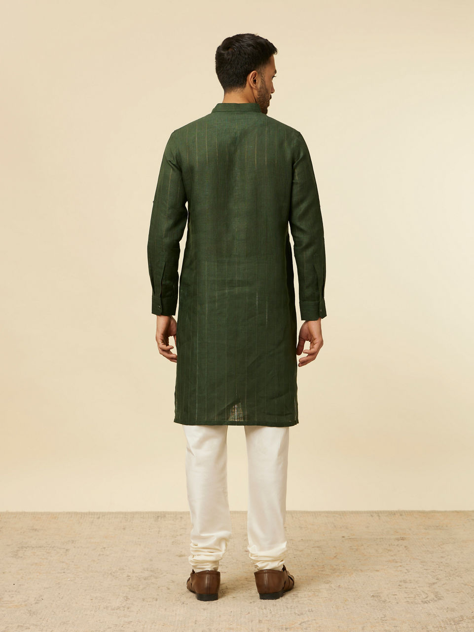 Manyavar Men Dark Green Self Patterned Kurta