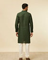 alt message - Manyavar Men Dark Green Self Patterned Kurta image number 4