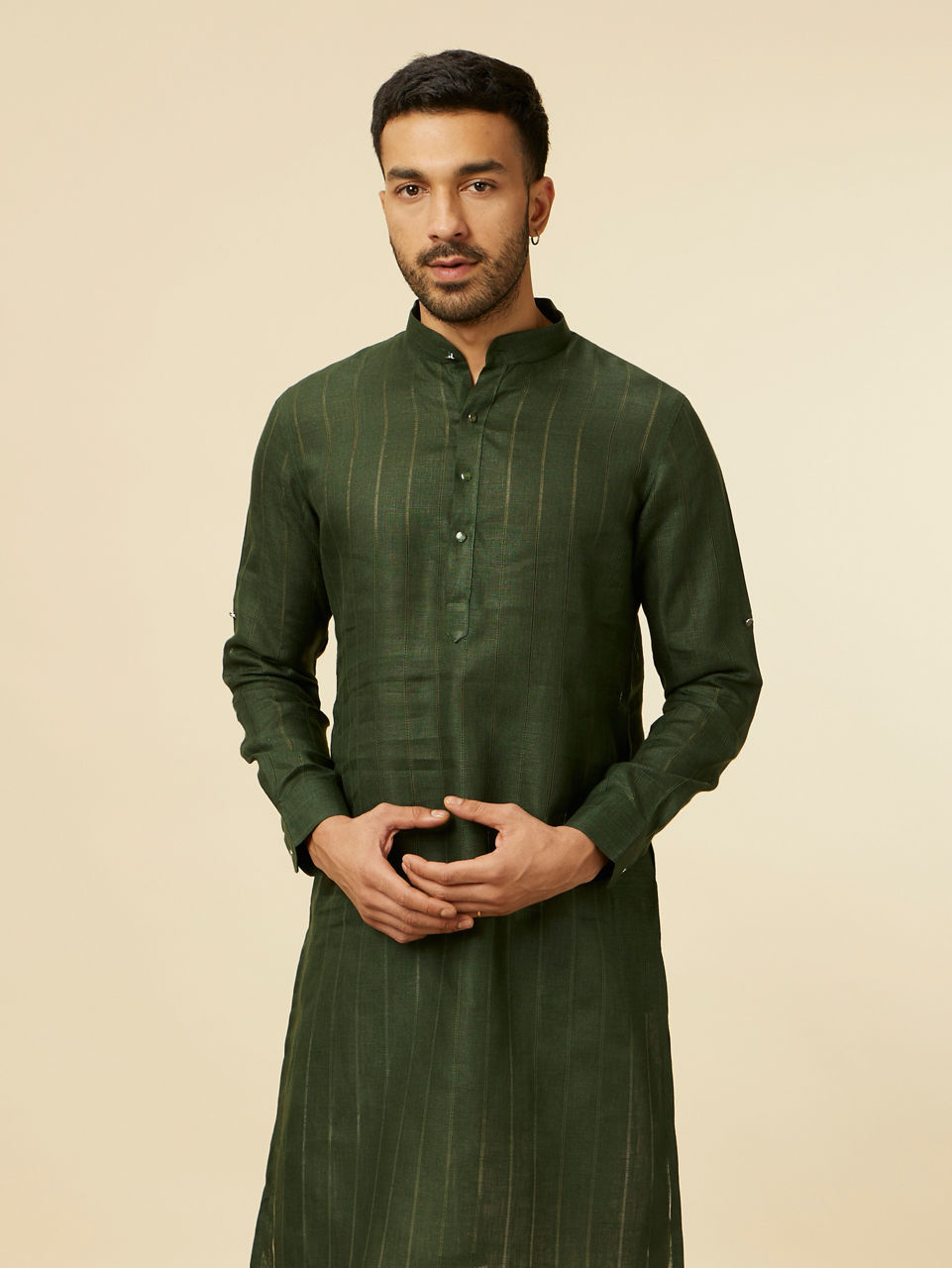 Manyavar Men Dark Green Self Patterned Kurta