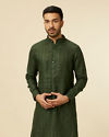 alt message - Manyavar Men Dark Green Self Patterned Kurta image number 0