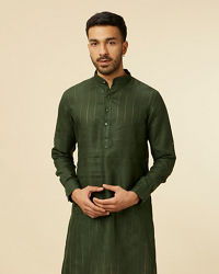 Manyavar Men Dark Green Self Patterned Kurta