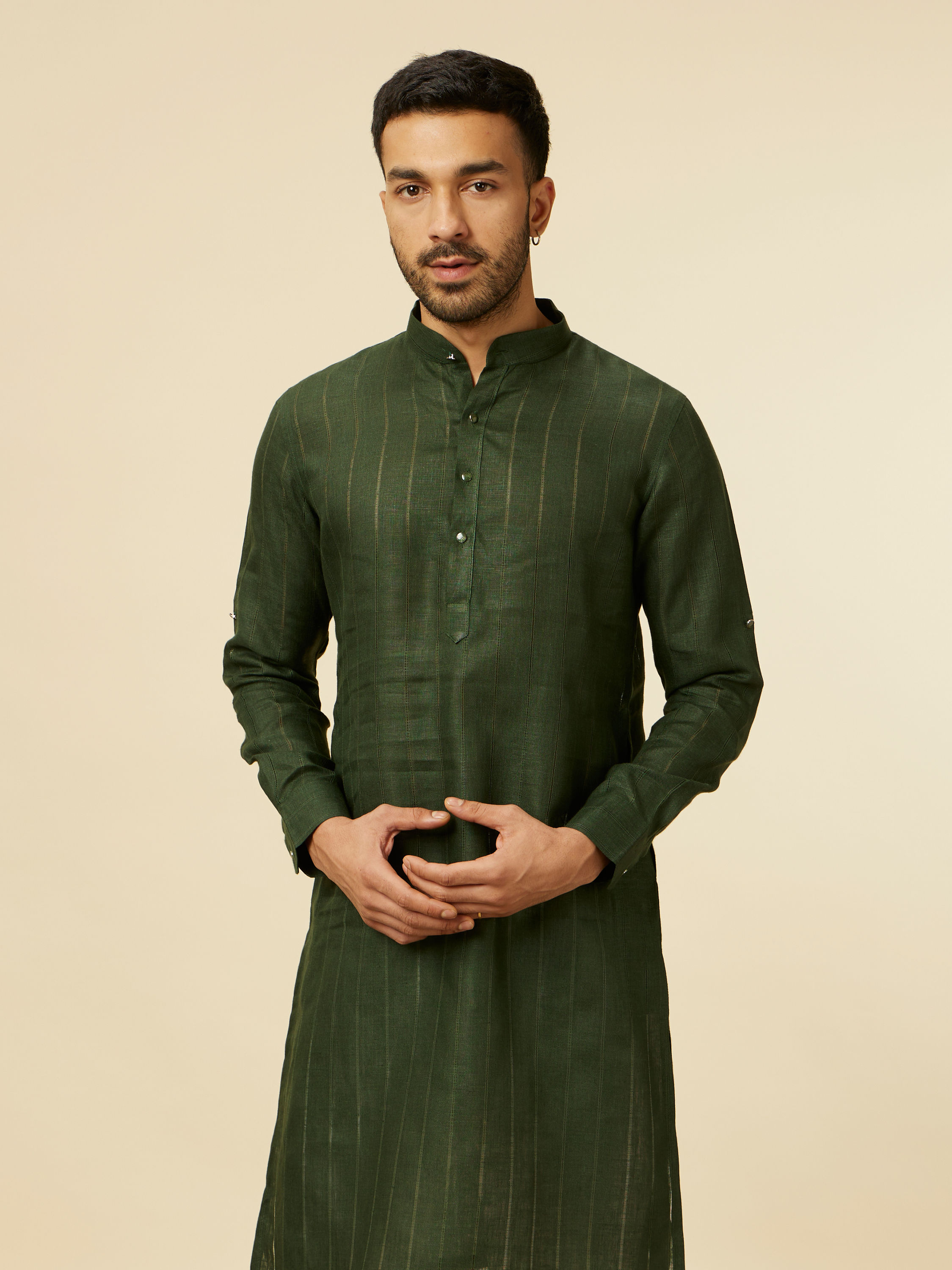 Manyavar Men Dark Green Self Patterned Kurta