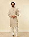 alt message - Manyavar Men Solid Walnut Self Striped Patterned Kurta image number 2