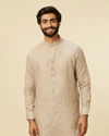 alt message - Manyavar Men Solid Walnut Self Striped Patterned Kurta image number 0