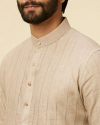 Manyavar Men Solid Walnut Self Striped Patterned Kurta