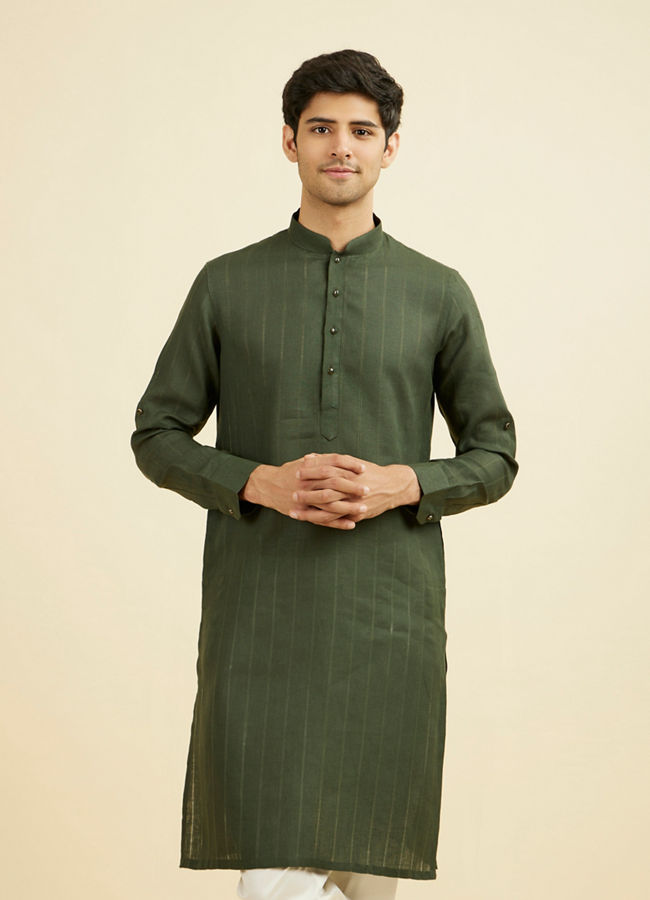 Manyavar Men Dark Green Self Patterned Kurta