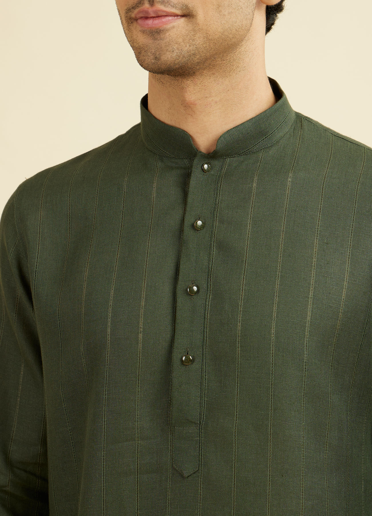 Manyavar Men Dark Green Self Patterned Kurta