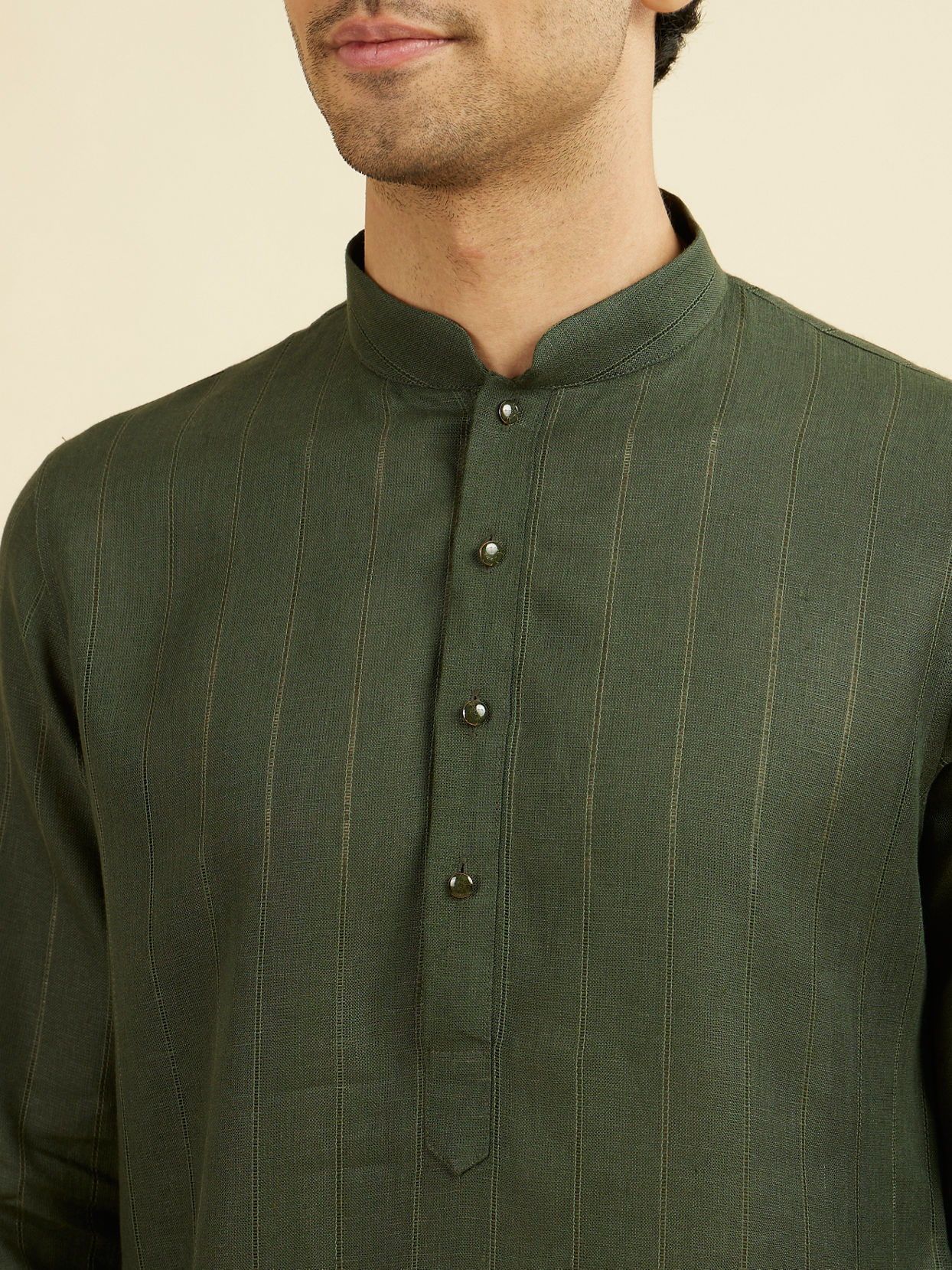 Manyavar Men Dark Green Self Patterned Kurta