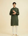 Manyavar Men Dark Green Self Patterned Kurta