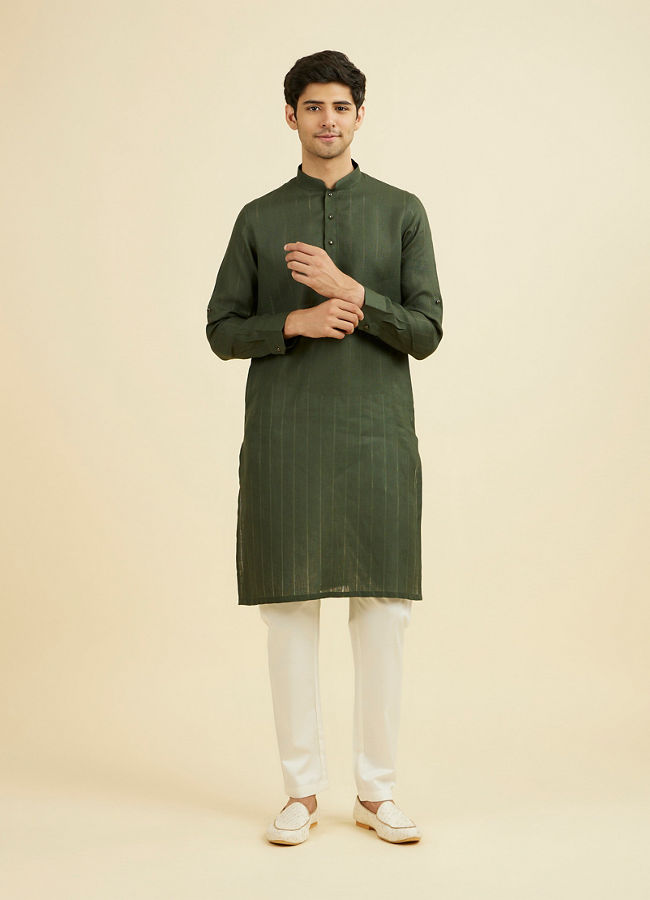Manyavar Men Dark Green Self Patterned Kurta