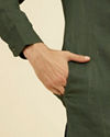 Manyavar Men Dark Green Self Patterned Kurta