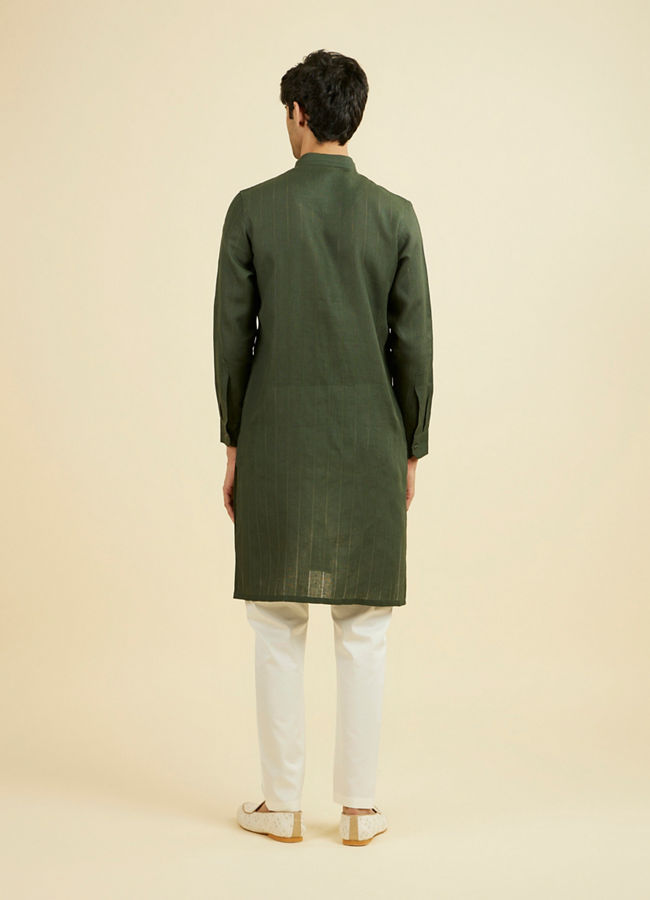 Manyavar Men Dark Green Self Patterned Kurta