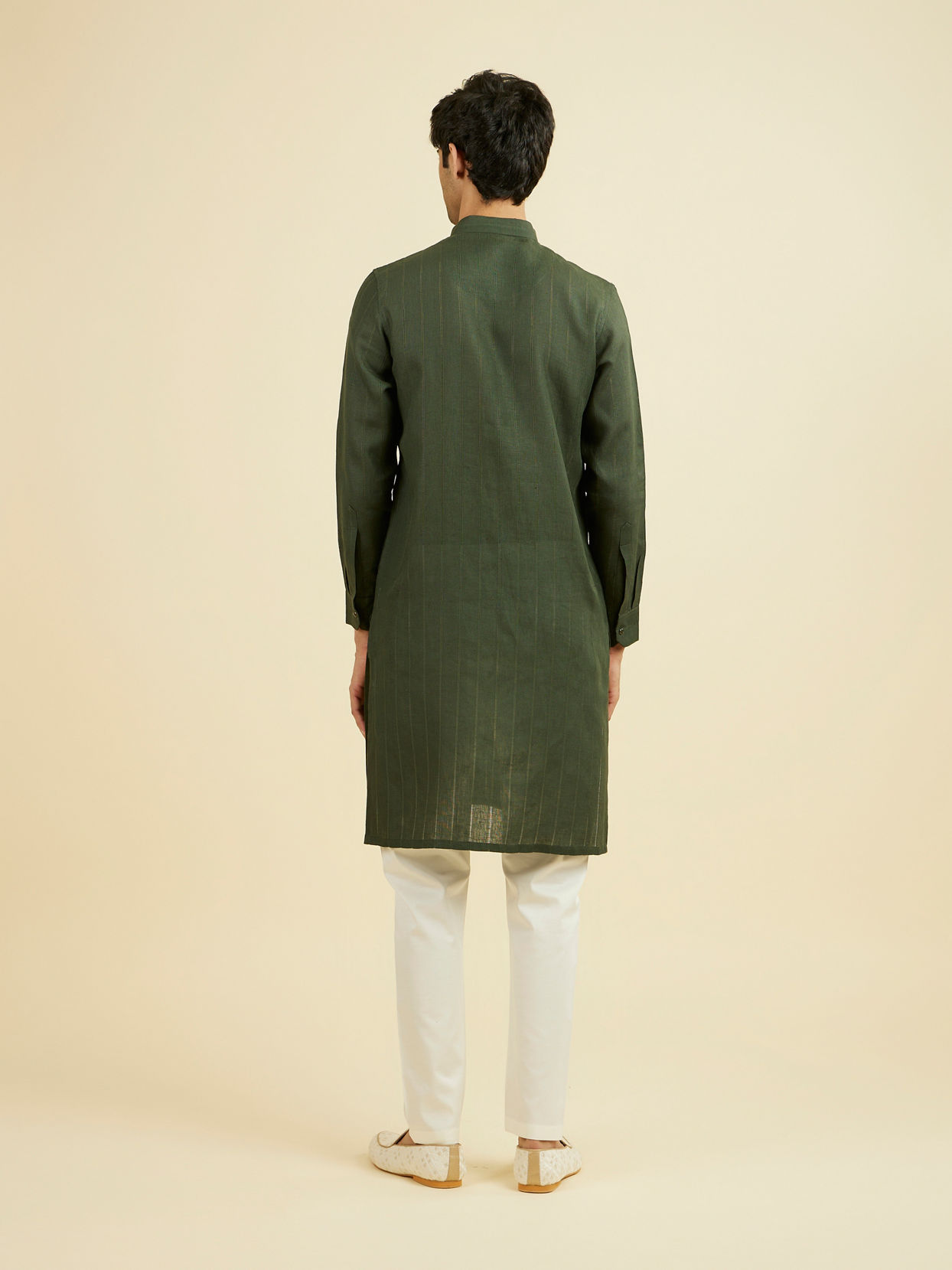 Manyavar Men Dark Green Self Patterned Kurta