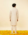 alt message - Manyavar Men Natural Beige Self Striped Kurta image number 3