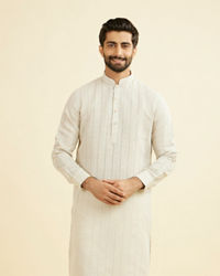 Manyavar Men Natural Beige Self Striped Kurta