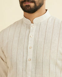 Manyavar Men Natural Beige Self Striped Kurta