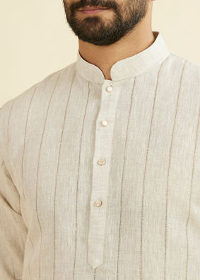 Manyavar Men Natural Beige Self Striped Kurta