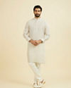 Manyavar Men Natural Beige Self Striped Kurta