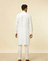 Manyavar Men Classic White Self Striped Patterned Kurta