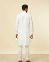 alt message - Manyavar Men Classic White Self Striped Patterned Kurta image number 4