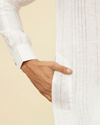 Manyavar Men Classic White Self Striped Patterned Kurta