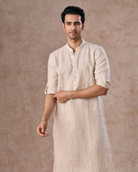 Manyavar Men Natural Beige Linen Breezy Kurta