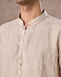 Manyavar Men Natural Beige Linen Breezy Kurta