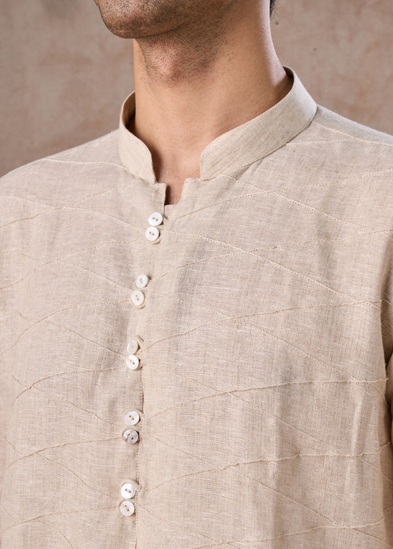 Manyavar Men Natural Beige Linen Breezy Kurta