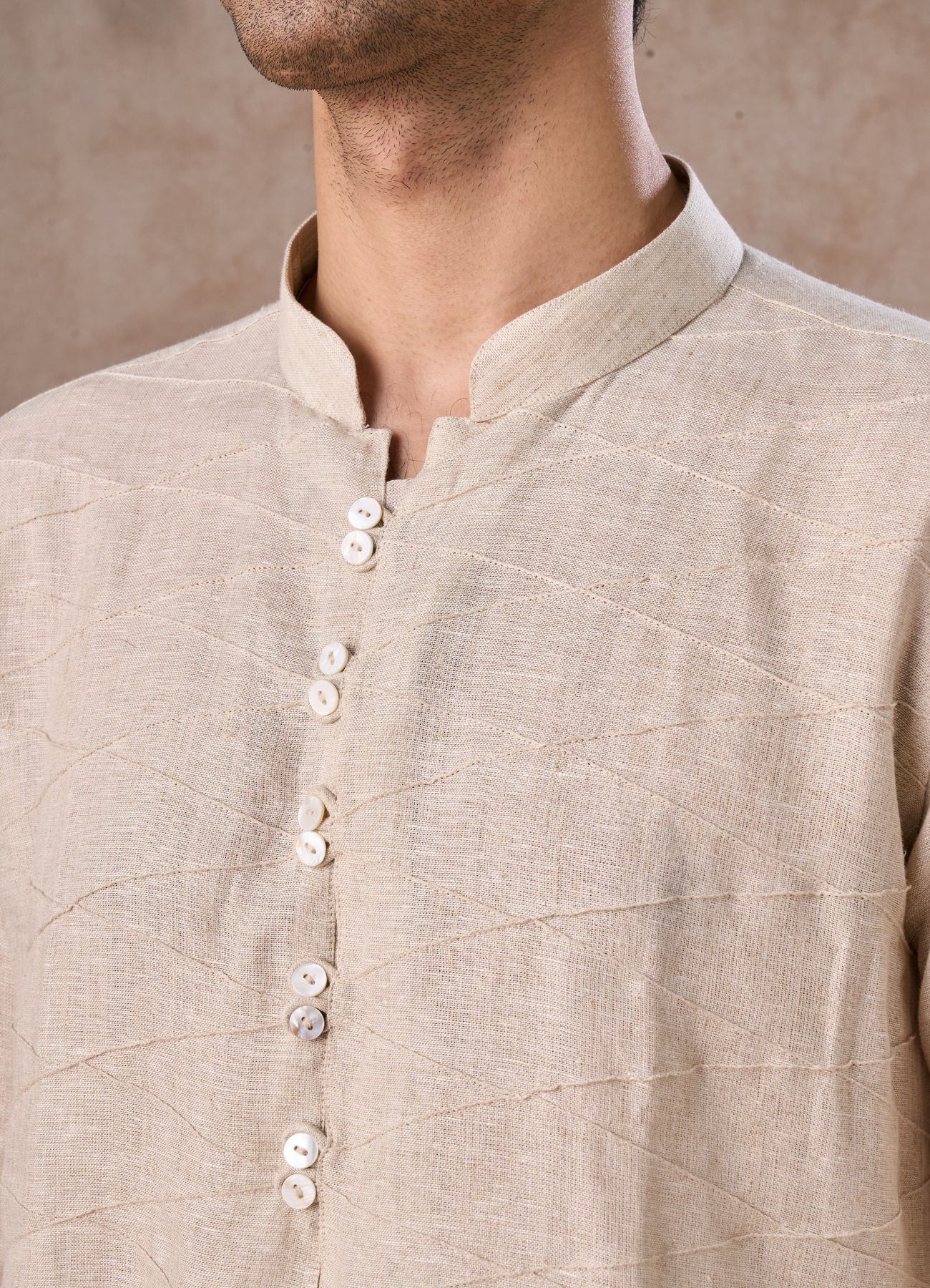 Manyavar Men Natural Beige Linen Breezy Kurta