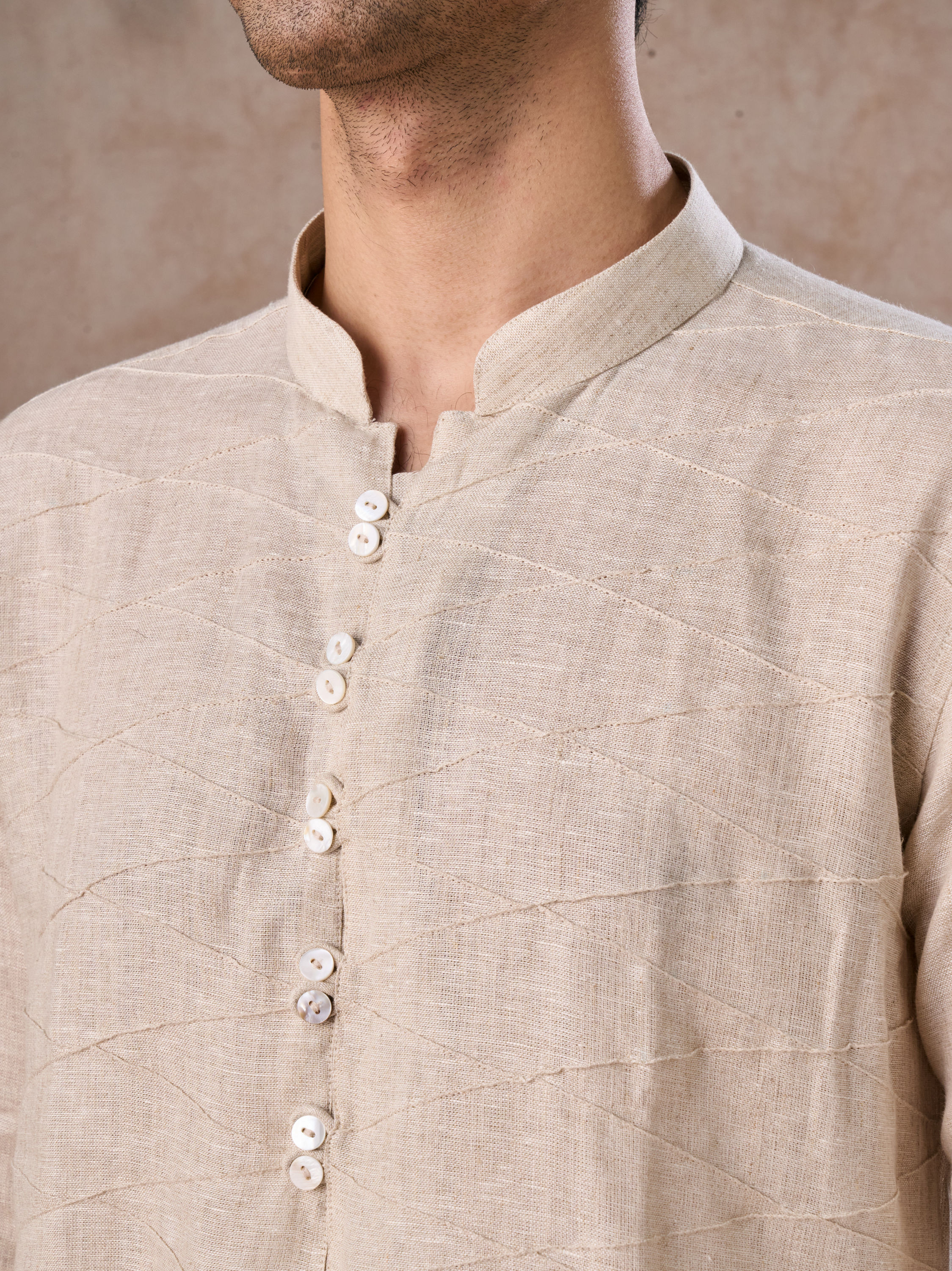 Manyavar Men Natural Beige Linen Breezy Kurta