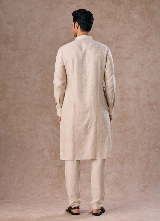 Manyavar Men Natural Beige Linen Breezy Kurta