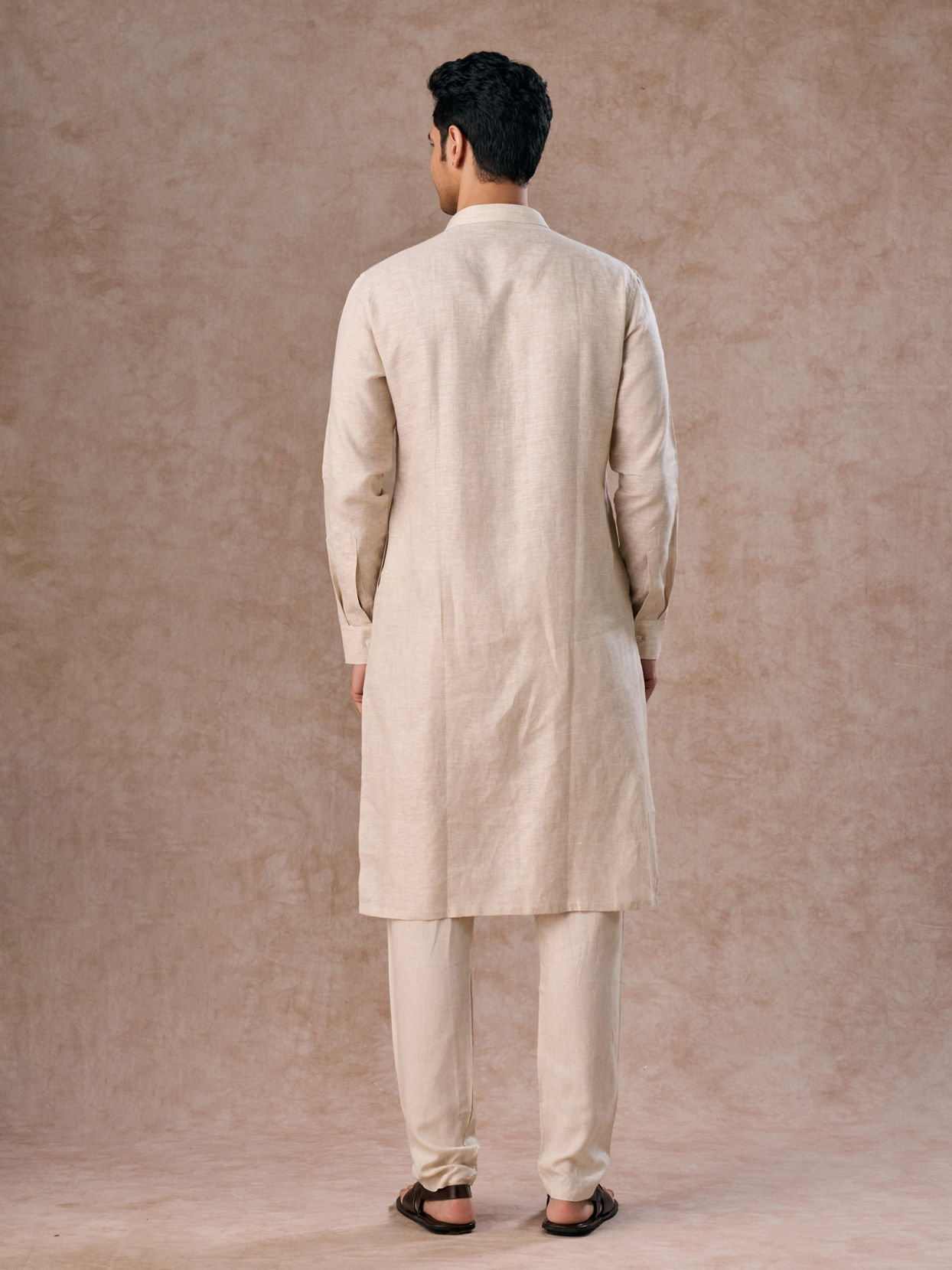 Manyavar Men Natural Beige Linen Breezy Kurta