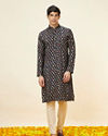 Manyavar Men Navy Blue Abstract Printed Kurta