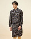 alt message - Manyavar Men Navy Blue Abstract Printed Kurta image number 0