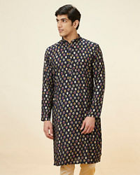 Manyavar Men Navy Blue Abstract Printed Kurta