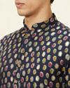 Manyavar Men Navy Blue Abstract Printed Kurta