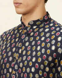 Manyavar Men Navy Blue Abstract Printed Kurta