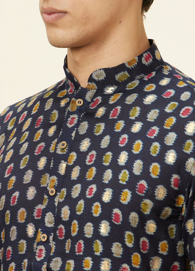 Manyavar Men Navy Blue Abstract Printed Kurta