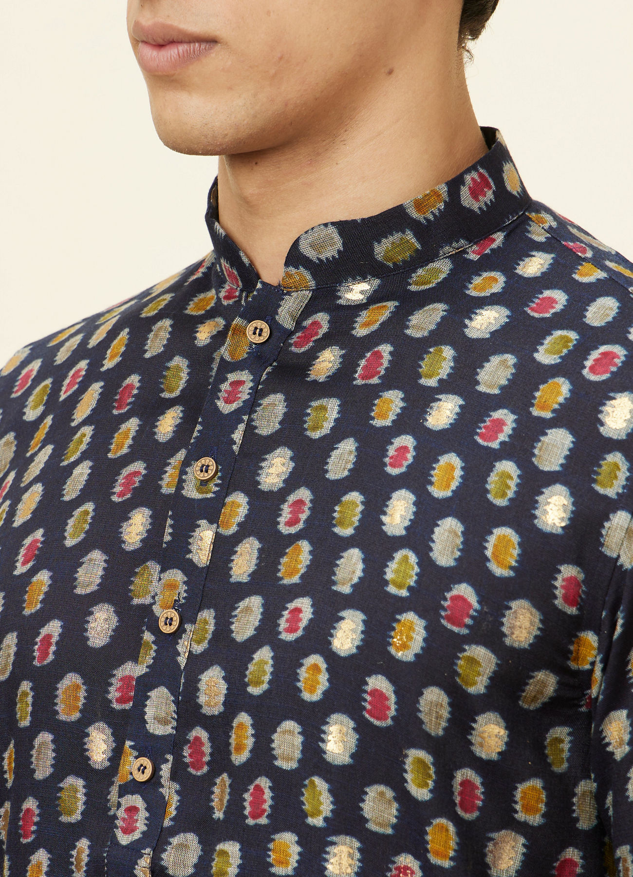 Manyavar Men Navy Blue Abstract Printed Kurta
