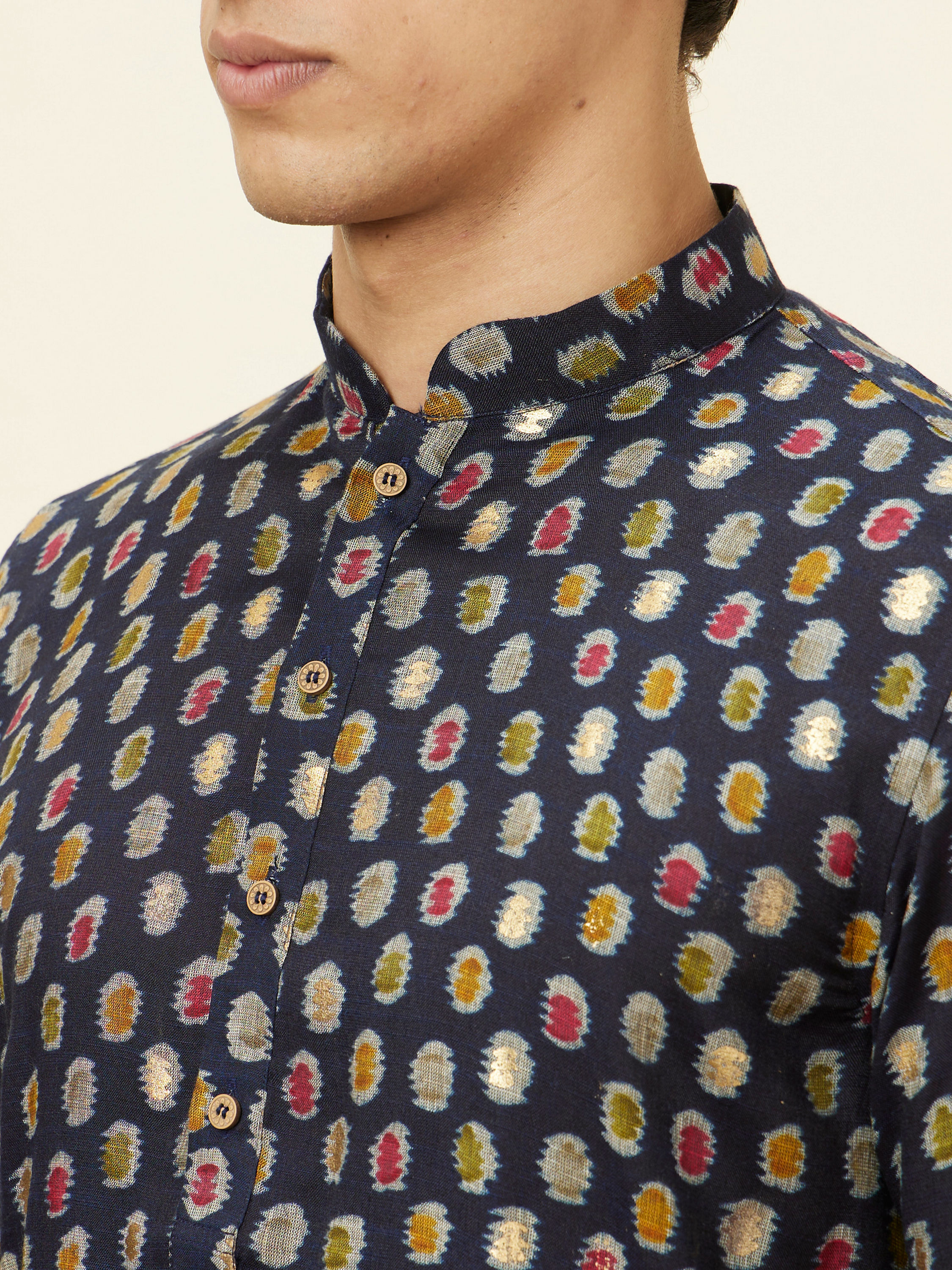 Manyavar Men Navy Blue Abstract Printed Kurta