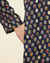 Manyavar Men Navy Blue Abstract Printed Kurta