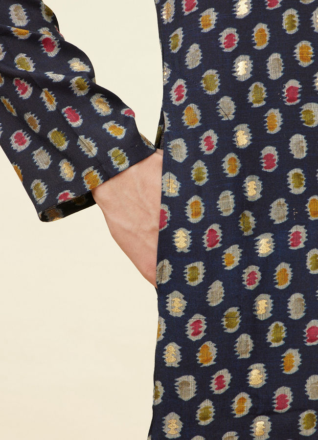 Manyavar Men Navy Blue Abstract Printed Kurta