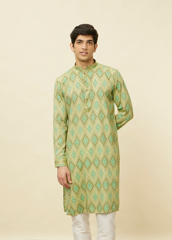 Manyavar Men Vibrant Green Sequined Kurta