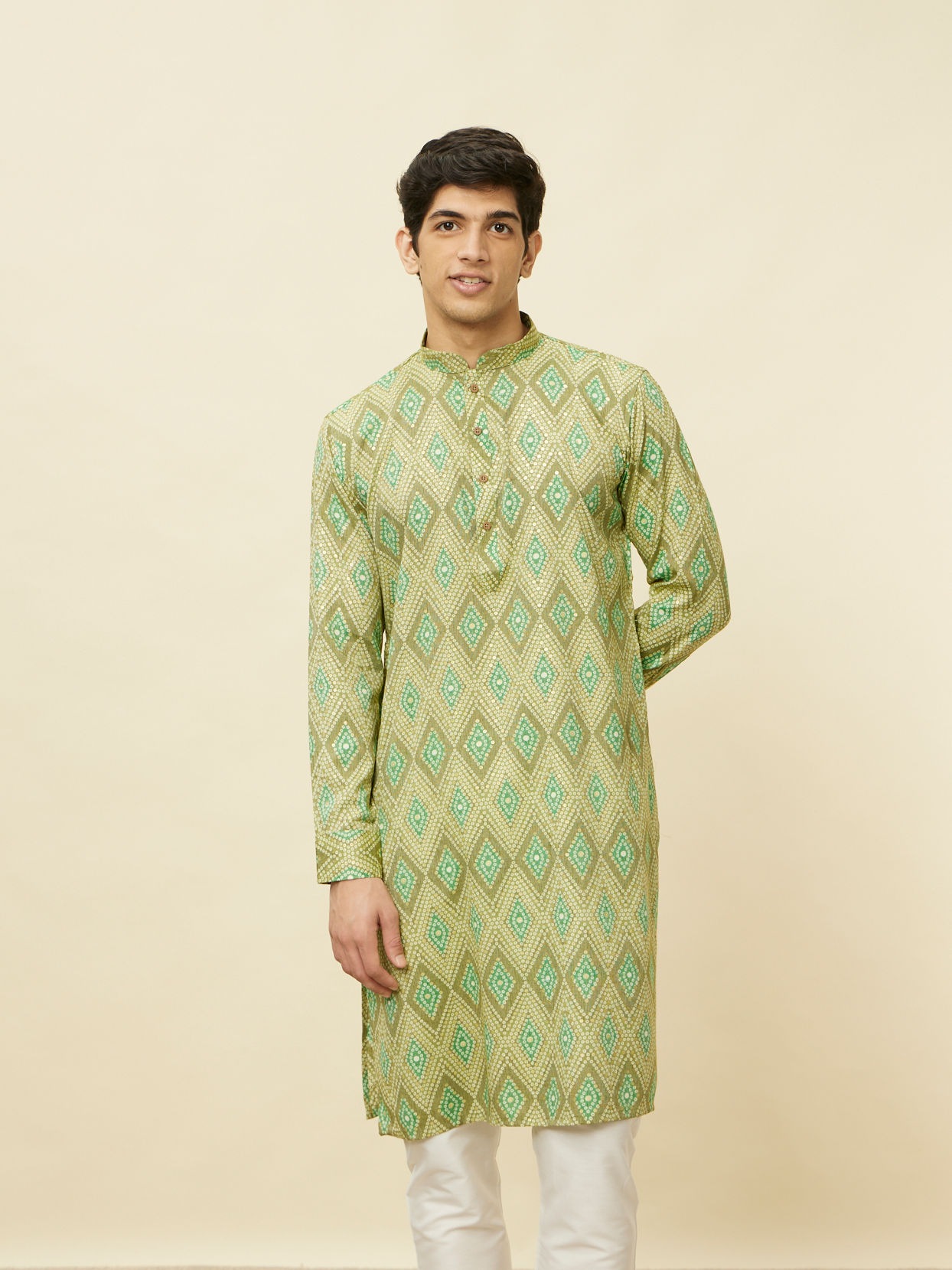 Manyavar Men Vibrant Green Sequined Kurta