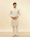 alt message - Manyavar Men Natural Beige Embroidered Neckline Kurta image number 2