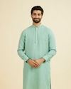 Manyavar Men Tropical Blue Chequered Patterned Kurta
